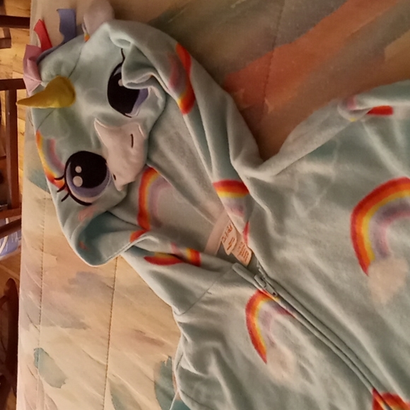 Big Girl's,Super Soft & Cute,Mint Green,🌈 Unicorn🦄,Hooded,Onsie, Zip Down,PJ's - Picture 16 of 17